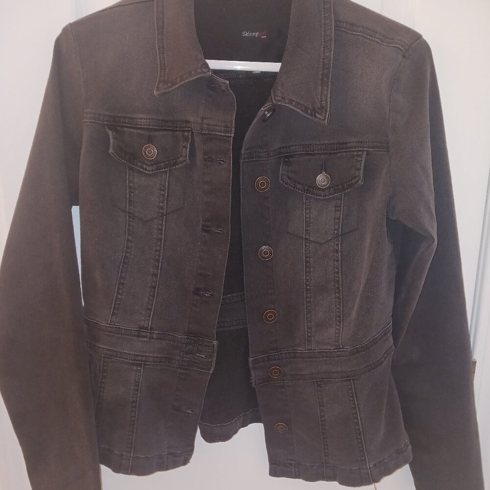 Black Peplum Denim Jacket - Washed Black - XS